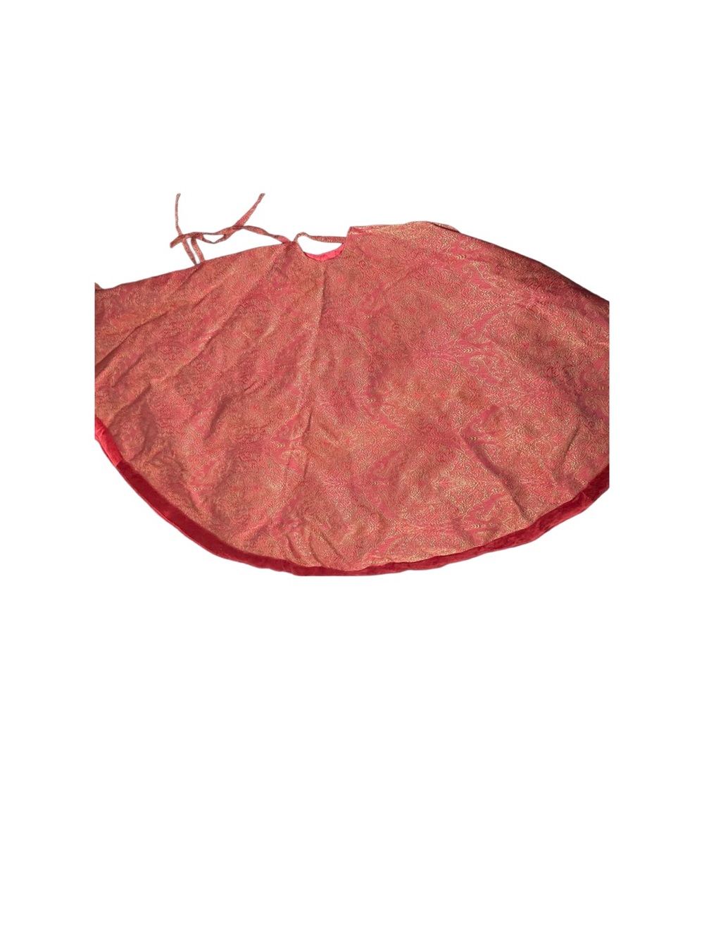 Red Gold Brocade Christmas Tree Skirt with Ties 50” Holiday Decor Elegant‎